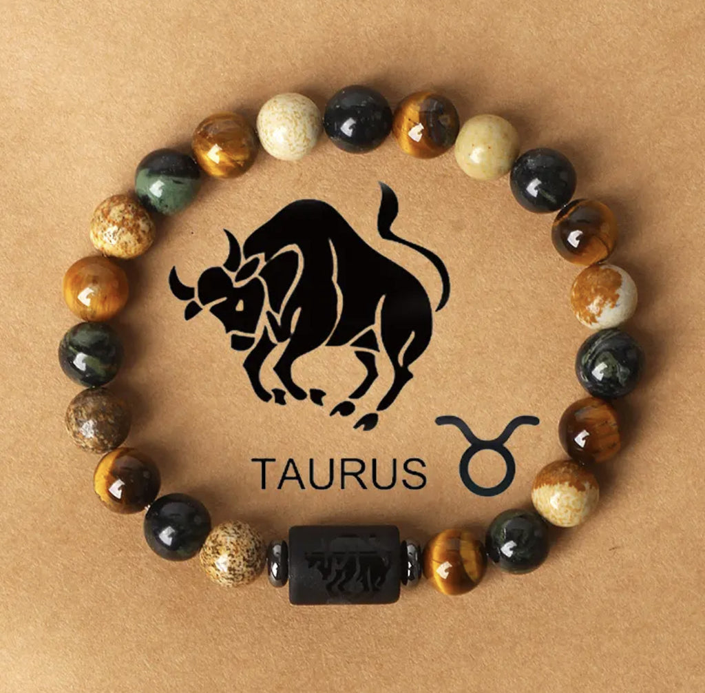 Natural Stone Beaded Tiger Eye Zodiac Bracelet — additional product photo