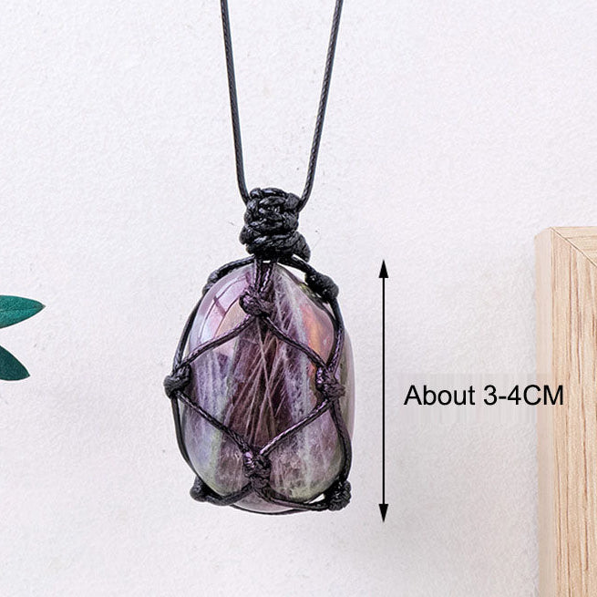 Purple Handmade Mesh Bag Pendant Moonstone Shape Crystal Necklace | Clairvoyant Crystals