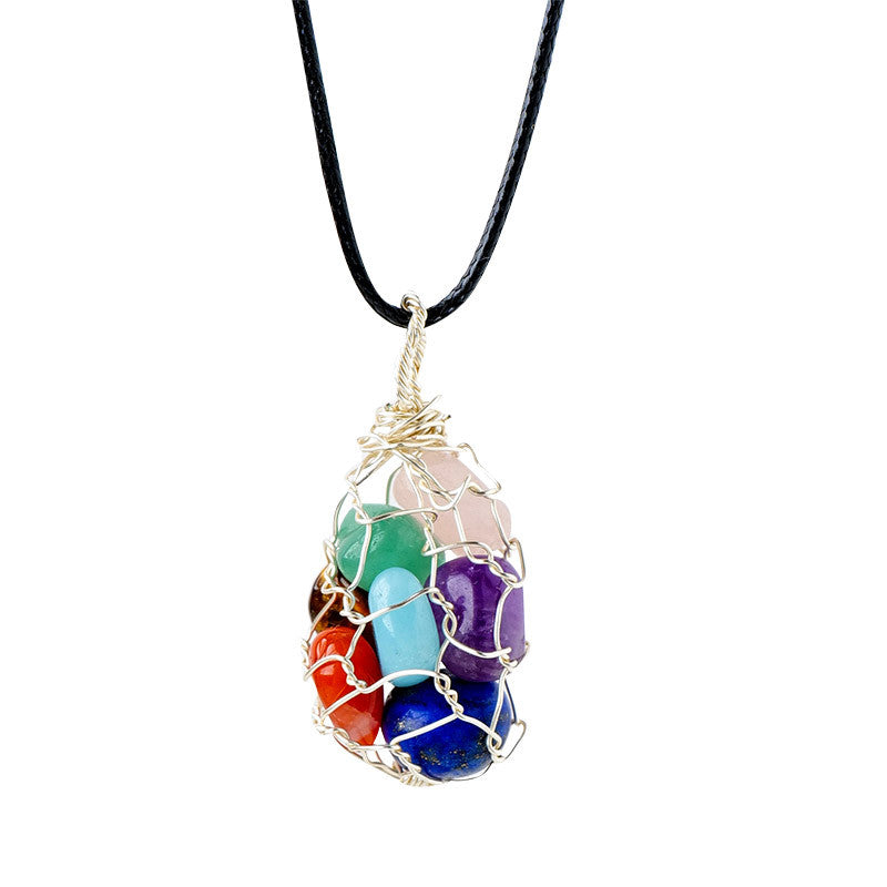 Natural Crystal Crushed Stone Rolling Stone Mesh Pendant Colorful Handmade Copper Wire Wrapped Pendant Necklace | Clairvoyant Crystals
