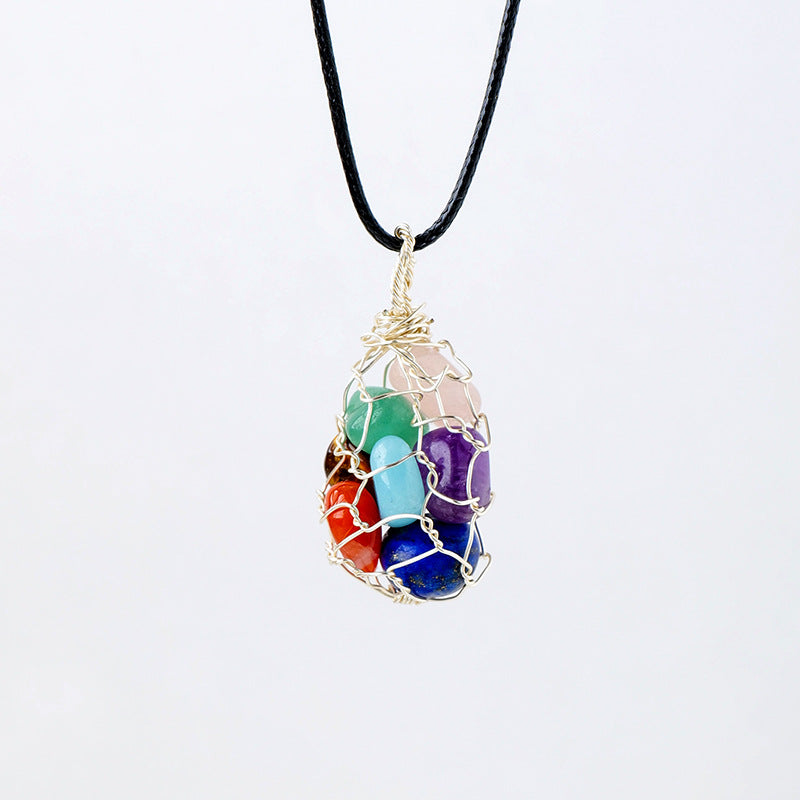 Natural Crystal Crushed Stone Rolling Stone Mesh Pendant Colorful Handmade Copper Wire Wrapped Pendant Necklace — additional product photo