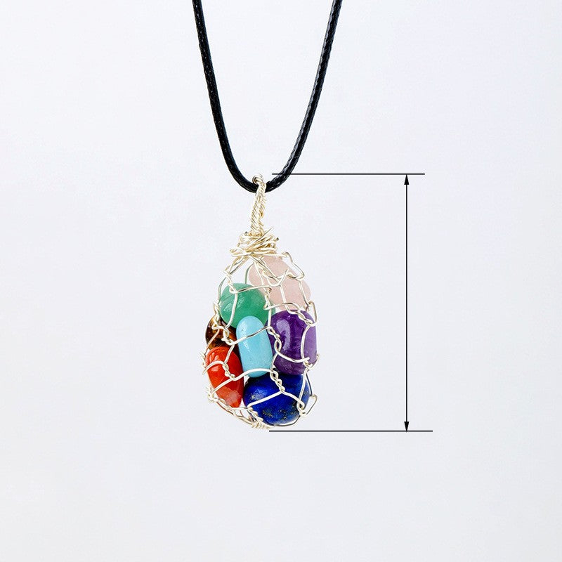 Natural Crystal Crushed Stone Rolling Stone Mesh Pendant Colorful Handmade Copper Wire Wrapped Pendant Necklace — additional product photo