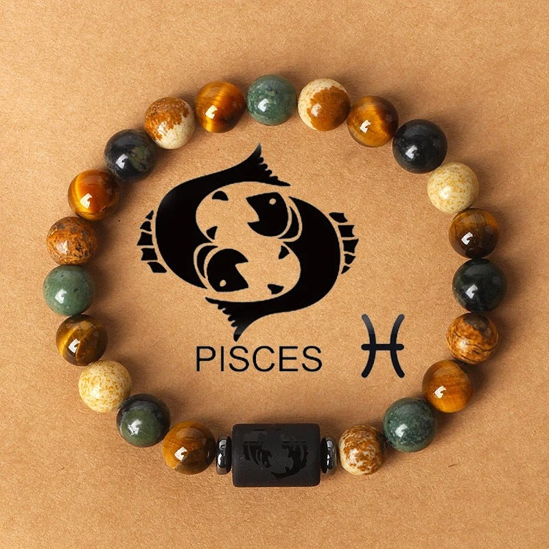 Natural Stone Beaded Tiger Eye Zodiac Bracelet — additional product photo