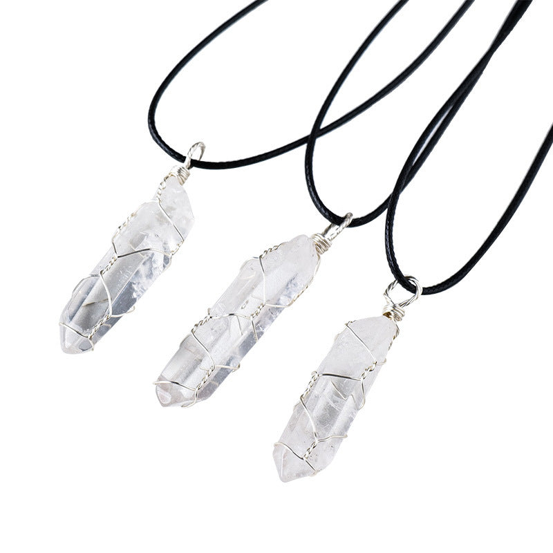 White crystal necklace, raw stone, single crystal hexagonal pillar — additional product photo