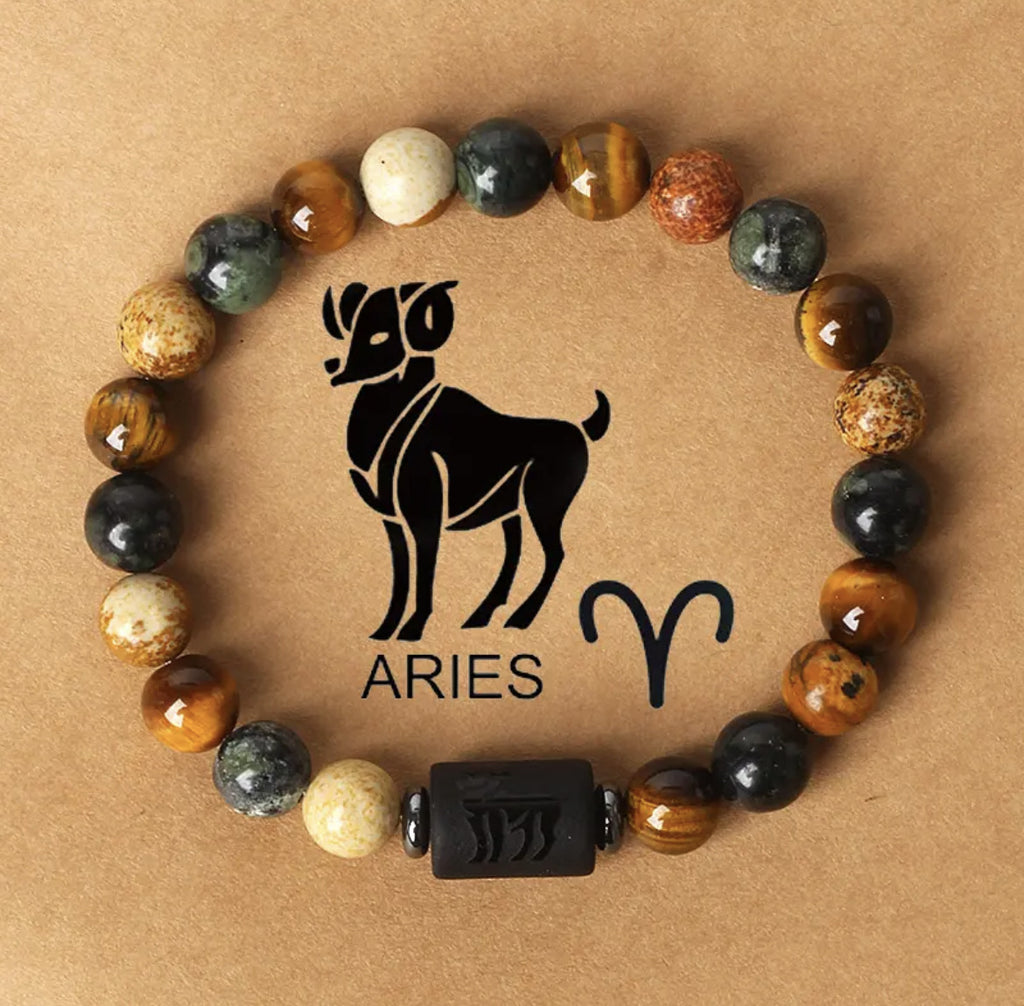 Natural Stone Beaded Tiger Eye Zodiac Bracelet — additional product photo