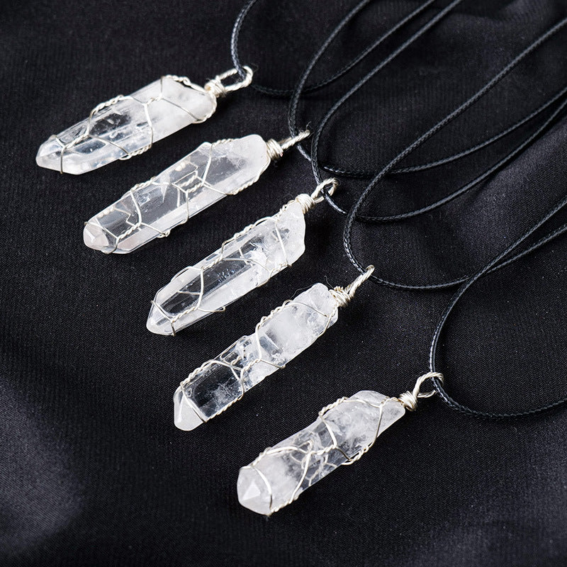 White crystal necklace, raw stone, single crystal hexagonal pillar — additional product photo