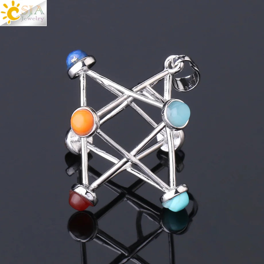 Merkaba Chakras Pendants Natural Stone Reiki 7 Chakra Necklaces — additional product photo