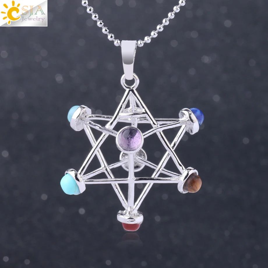 Merkaba Chakras Pendants Natural Stone Reiki 7 Chakra Necklaces — additional product photo