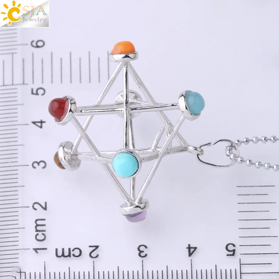 Merkaba Chakras Pendants Natural Stone Reiki 7 Chakra Necklaces — additional product photo