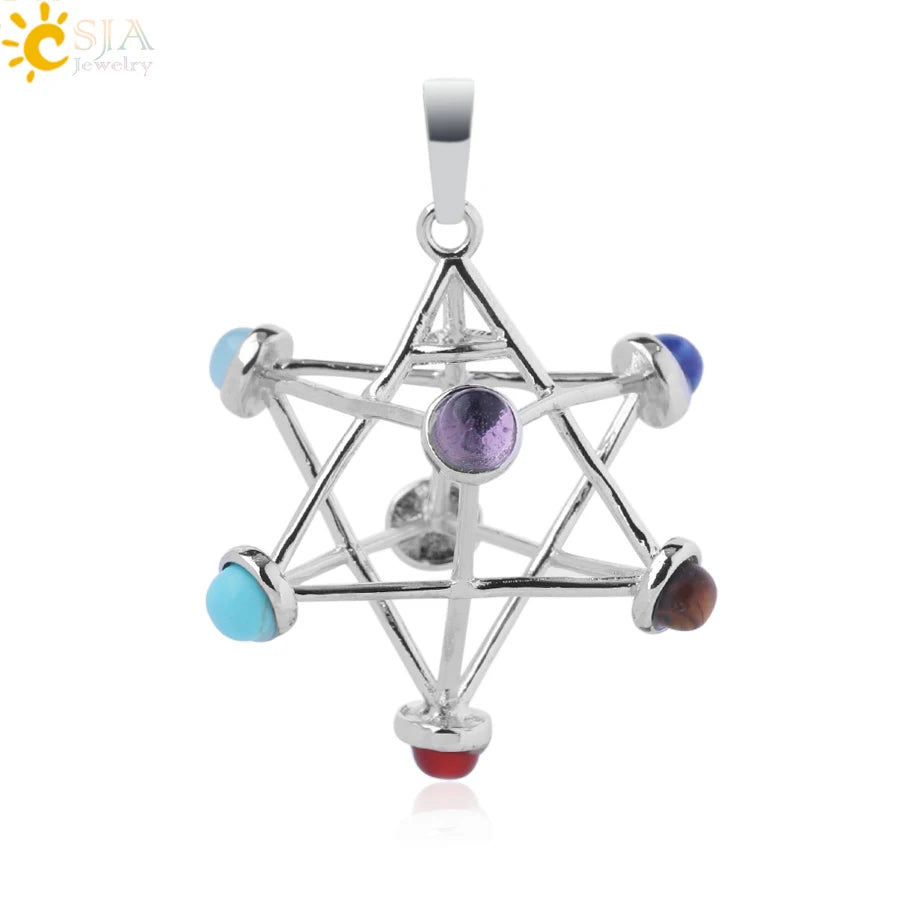 Merkaba Chakras Pendants Natural Stone Reiki 7 Chakra Necklaces — additional product photo