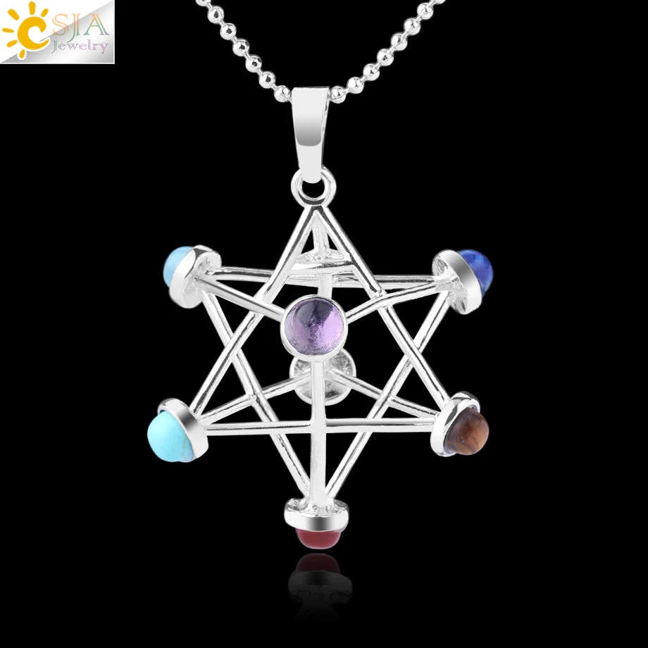 Merkaba Chakras Pendants Natural Stone Reiki 7 Chakra Necklaces | Clairvoyant Crystals