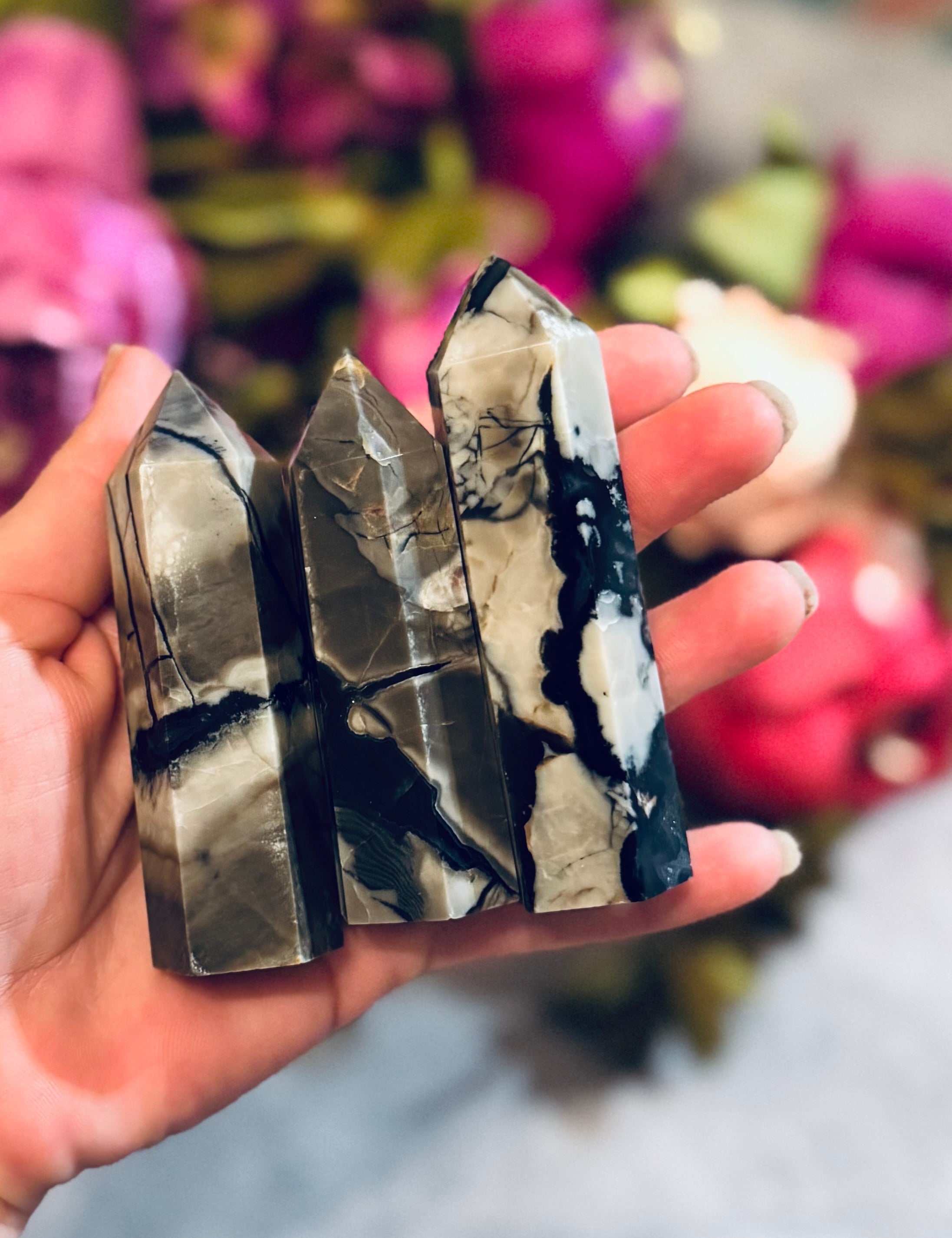 Volcano Agate Towers — UV Fluorescent Green Crystals — additional product photo