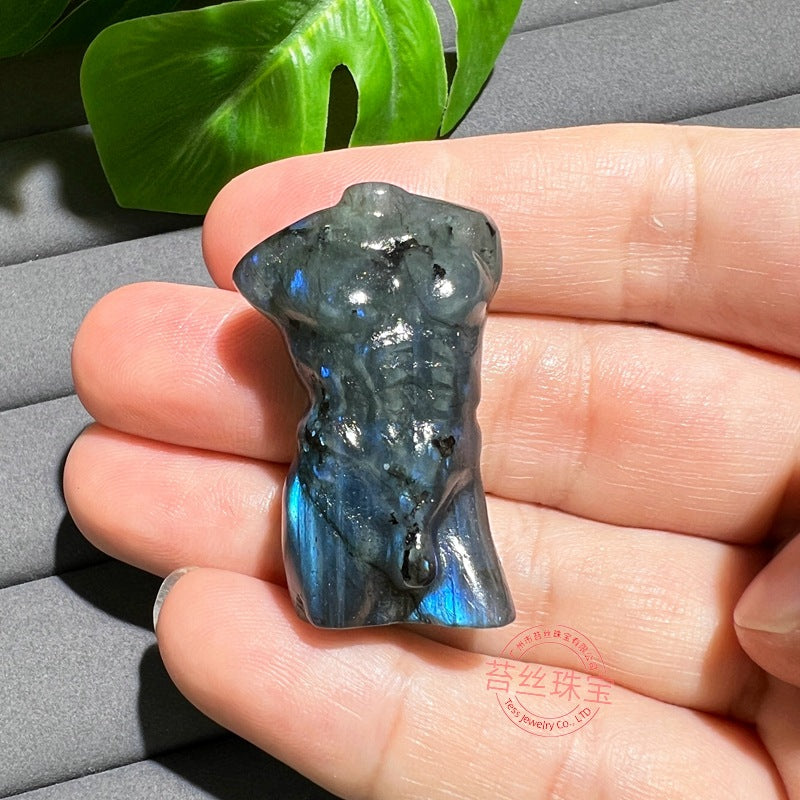 Hand-Carved Labradorite Pendant – Blue Flash Crystal Carving, Skull, Mask, Geometric & Figural Shapes – Natural Gemstone Jewelry Supply (1 Piece) — additional product photo