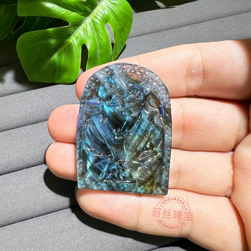 Hand-Carved Labradorite Pendant – Blue Flash Crystal Carving, Skull, Mask, Geometric & Figural Shapes – Natural Gemstone Jewelry Supply (1 Piece) — additional product photo