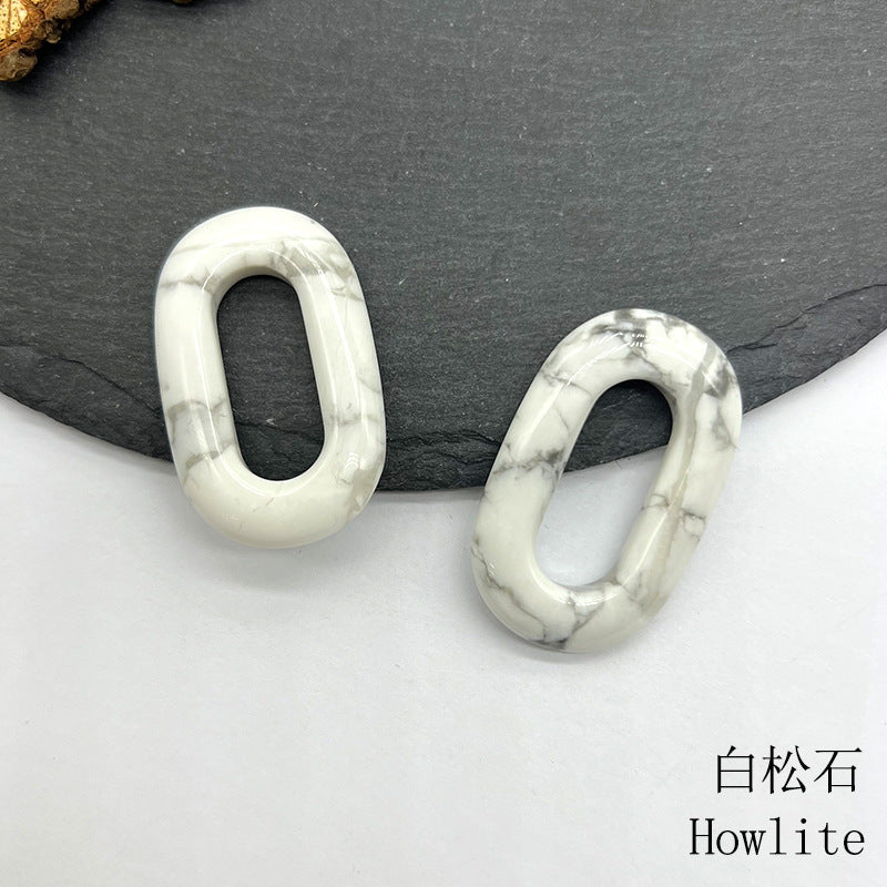 Natural Crystal Oval Pendant – Amethyst, Rose Quartz, Tiger Eye, Aventurine, Jade – Large Hole O-Ring Connector, DIY Jewelry Accessory (1 Piece) — additional product photo