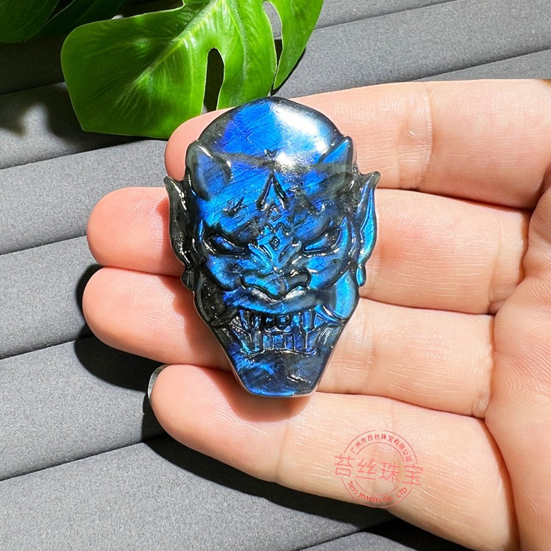 Hand-Carved Labradorite Pendant – Blue Flash Crystal Carving, Skull, Mask, Geometric & Figural Shapes – Natural Gemstone Jewelry Supply (1 Piece) — additional product photo