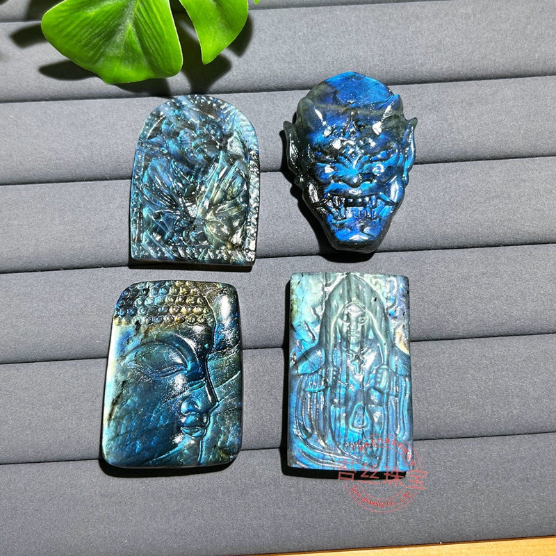 Hand-Carved Labradorite Pendant – Blue Flash Crystal Carving, Skull, Mask, Geometric & Figural Shapes – Natural Gemstone Jewelry Supply (1 Piece) | Clairvoyant Crystals