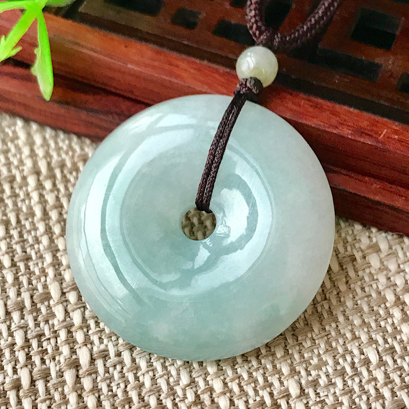 Jade Pendant with Natural Jadeite, Peaceful Buckle Burmese Jade Jewelry — additional product photo