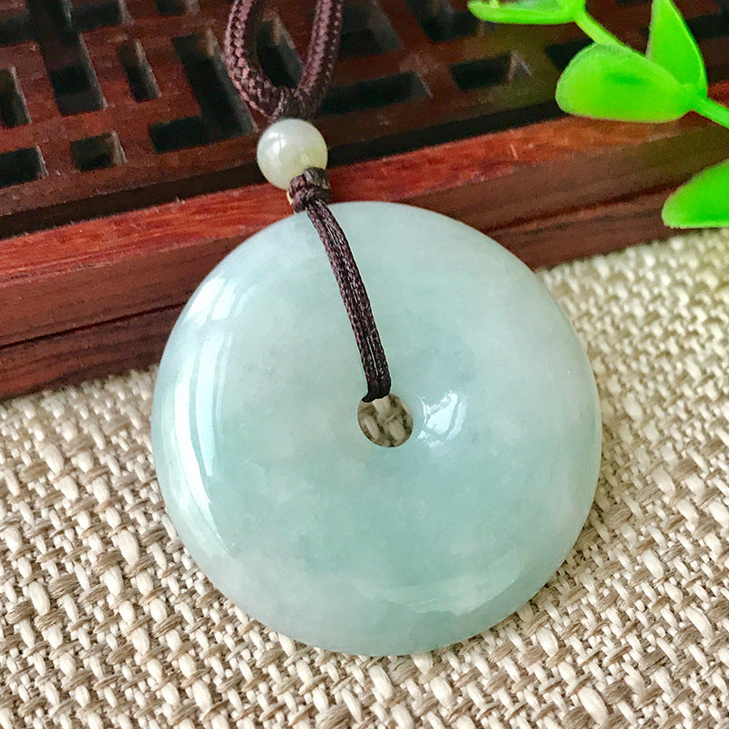 Jade Pendant with Natural Jadeite, Peaceful Buckle Burmese Jade Jewelry — additional product photo