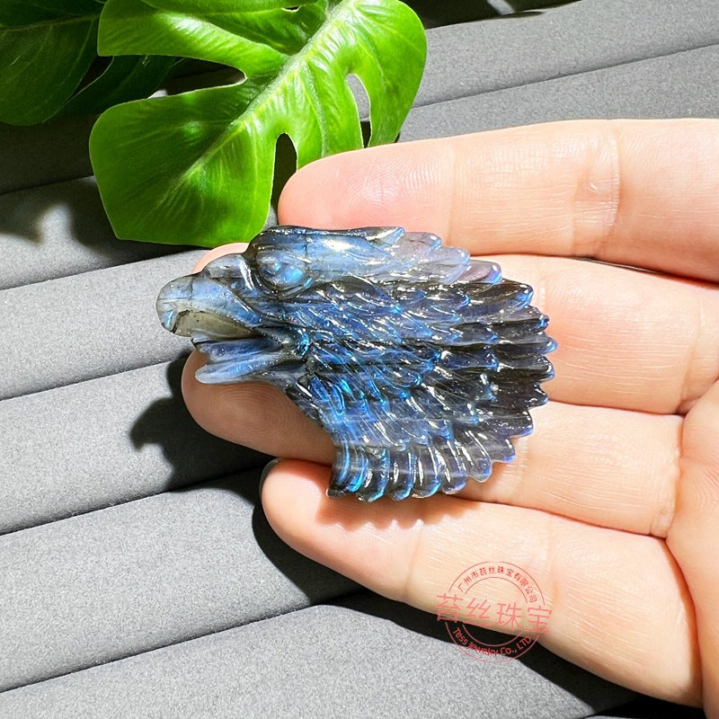 Hand-Carved Labradorite Pendant – Blue Flash Crystal Carving, Skull, Mask, Geometric & Figural Shapes – Natural Gemstone Jewelry Supply (1 Piece) — additional product photo