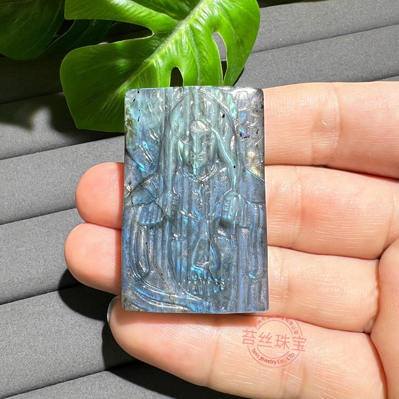 Hand-Carved Labradorite Pendant – Blue Flash Crystal Carving, Skull, Mask, Geometric & Figural Shapes – Natural Gemstone Jewelry Supply (1 Piece) — additional product photo