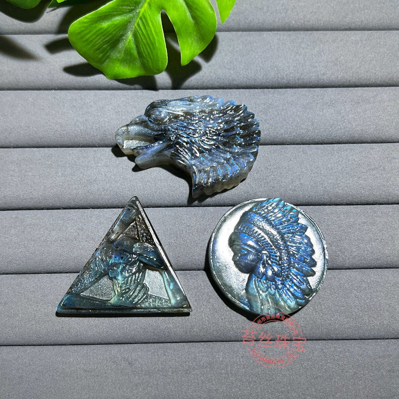 Hand-Carved Labradorite Pendant – Blue Flash Crystal Carving, Skull, Mask, Geometric & Figural Shapes – Natural Gemstone Jewelry Supply (1 Piece) — additional product photo
