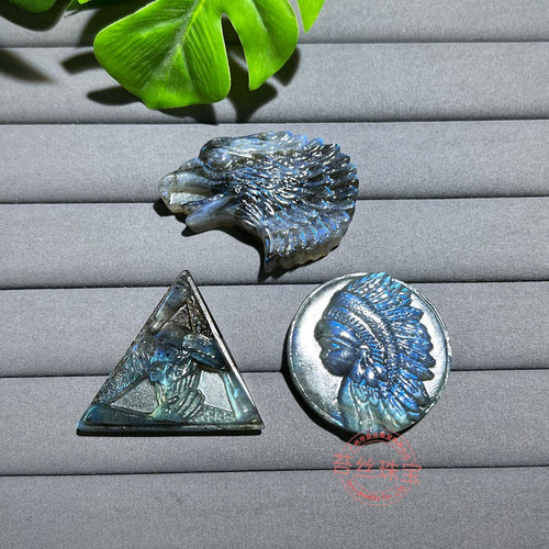 Hand-Carved Labradorite Pendant – Blue Flash Crystal Carving, Skull, Mask, Geometric & Figural Shapes – Natural Gemstone Jewelry Supply (1 Piece) — additional product photo