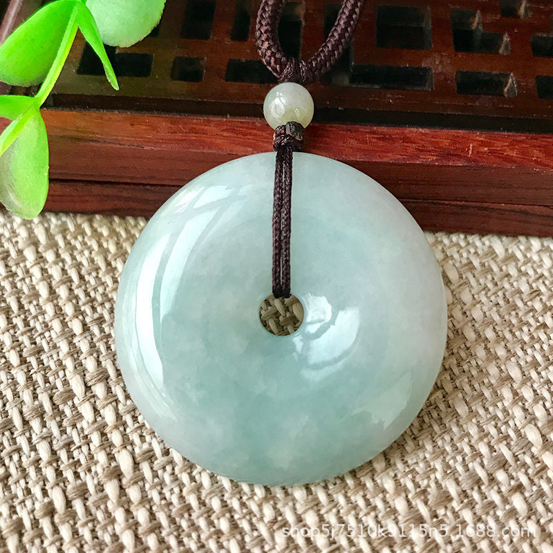 Jade Pendant with Natural Jadeite, Peaceful Buckle Burmese Jade Jewelry — additional product photo