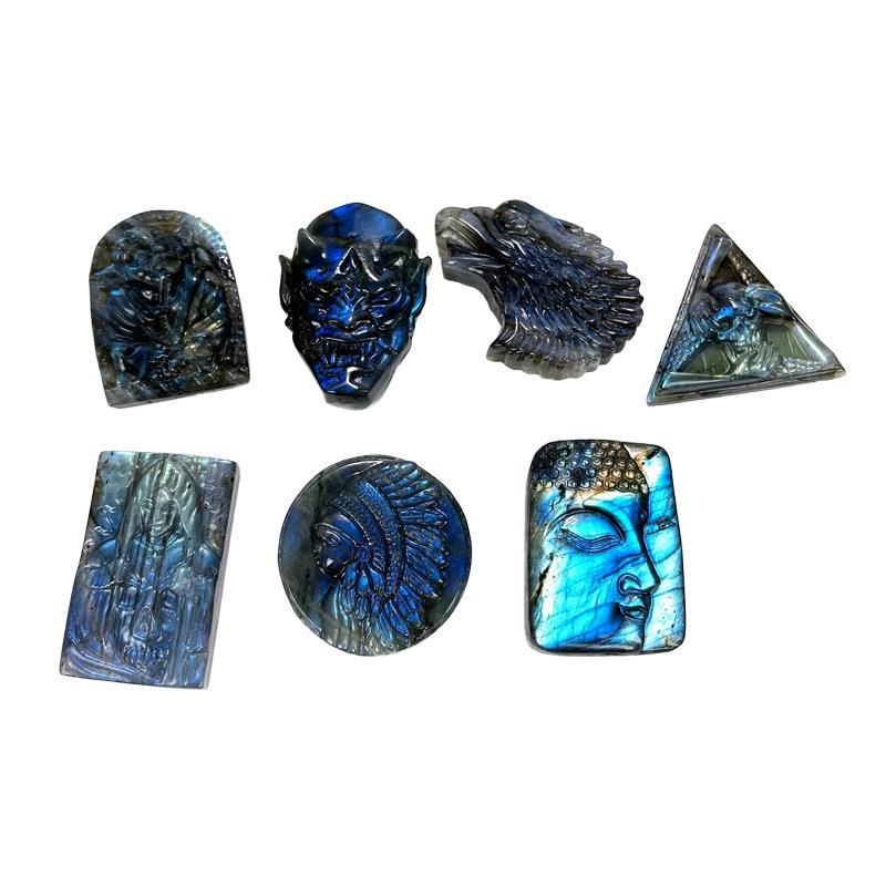 Hand-Carved Labradorite Pendant – Blue Flash Crystal Carving, Skull, Mask, Geometric & Figural Shapes – Natural Gemstone Jewelry Supply (1 Piece) — additional product photo