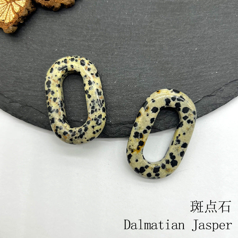 Natural Crystal Oval Pendant – Amethyst, Rose Quartz, Tiger Eye, Aventurine, Jade – Large Hole O-Ring Connector, DIY Jewelry Accessory (1 Piece) — additional product photo