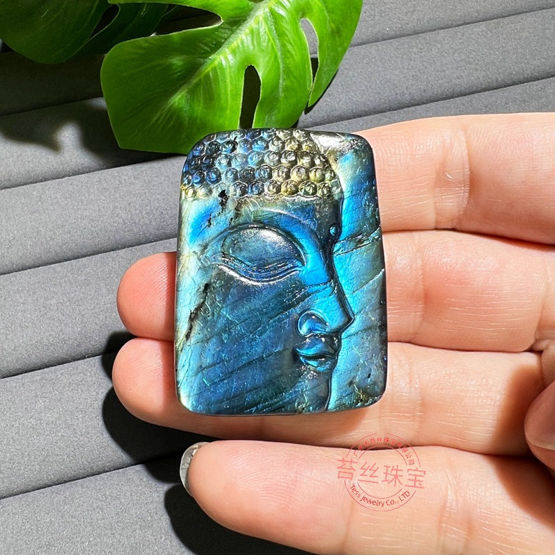 Hand-Carved Labradorite Pendant – Blue Flash Crystal Carving, Skull, Mask, Geometric & Figural Shapes – Natural Gemstone Jewelry Supply (1 Piece) — additional product photo