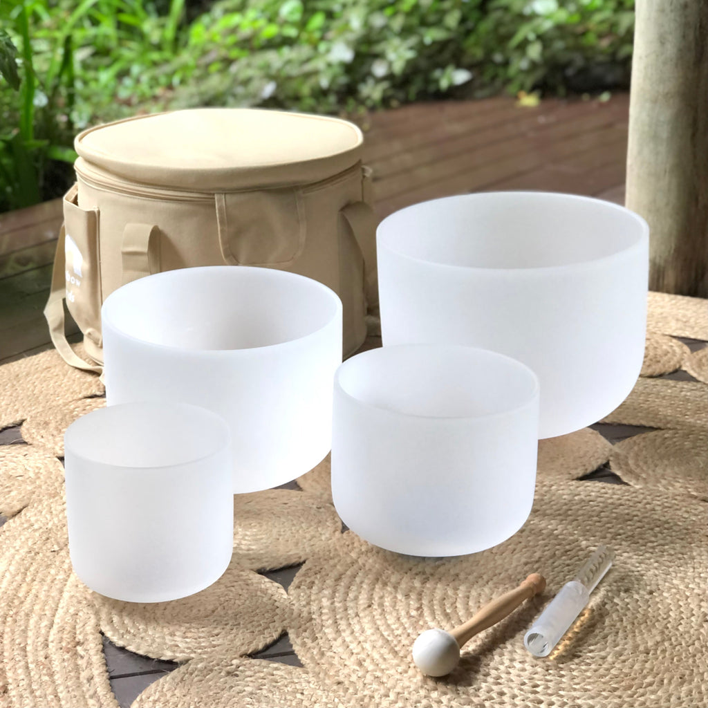 Set of 4 White Sound Therapy Bowls | Clairvoyant Crystals