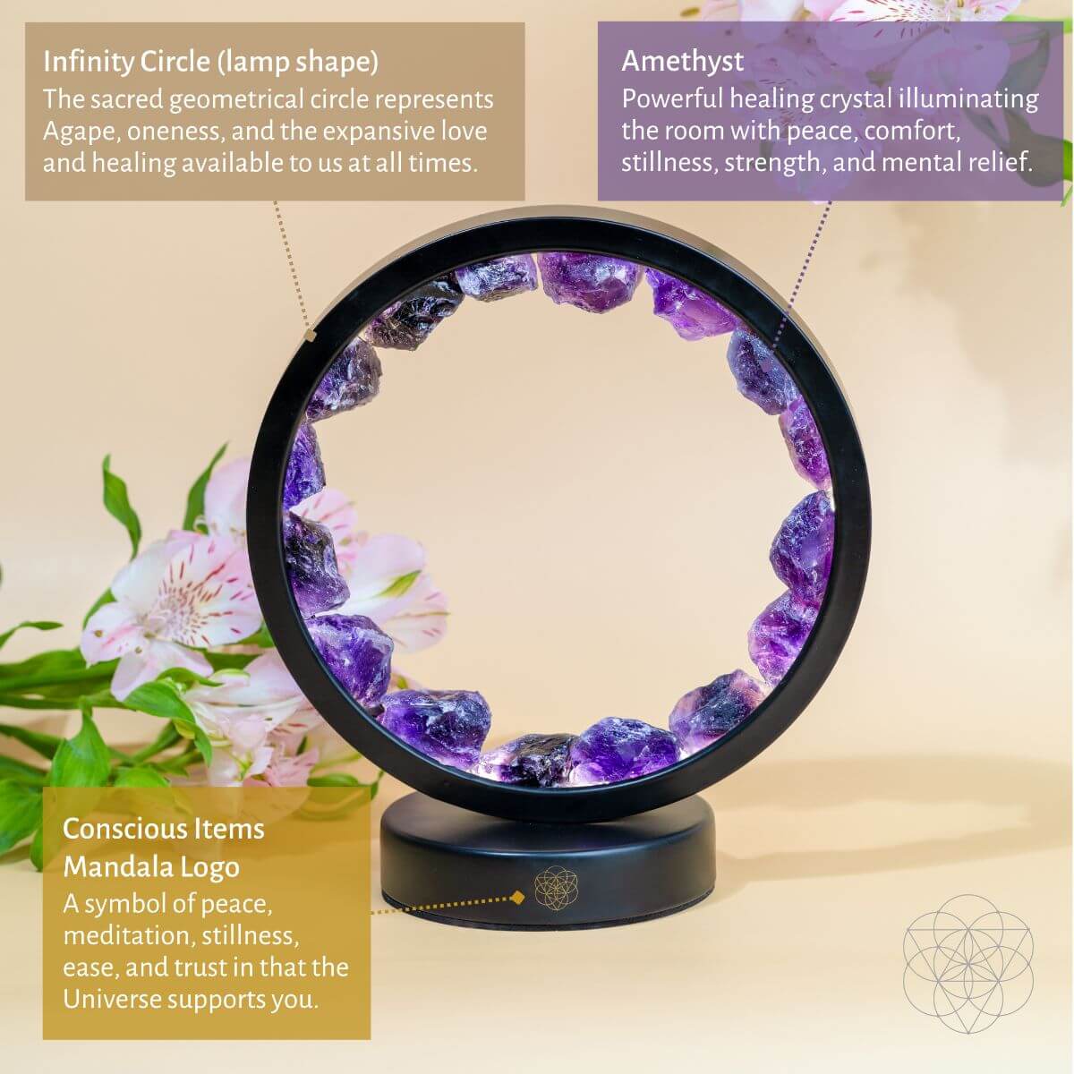 "I Am at Peace" Spiritual Protection Amethyst Lamp — additional product photo