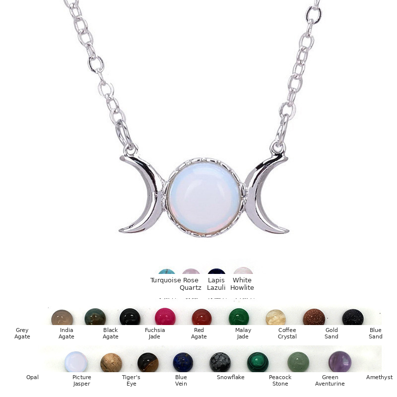 Triple Moon Goddess Crystal Pendant Necklace — additional product photo